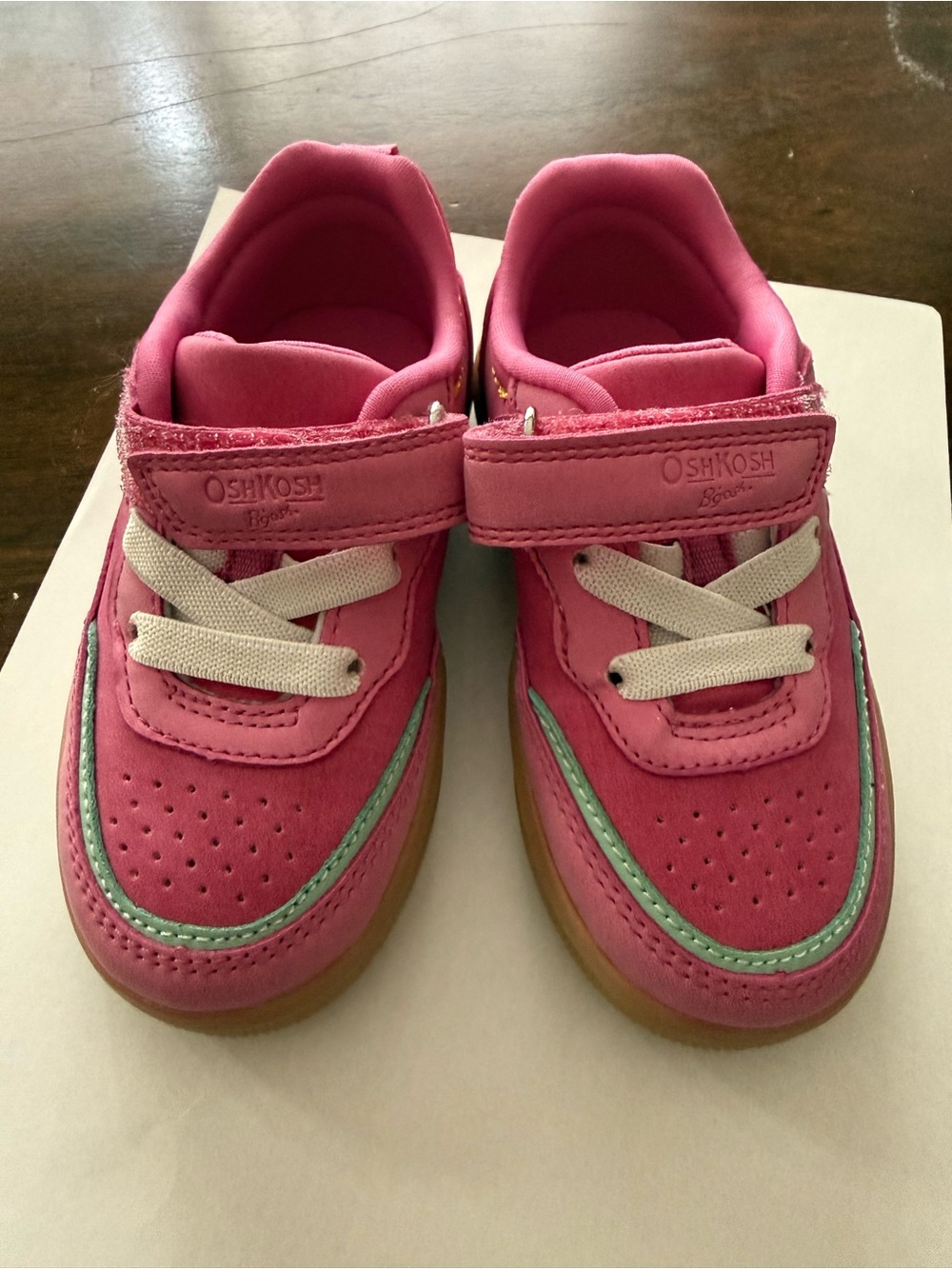 OshKosh B'gosh Bright Pink Girls' Velcro Sneakers with Grey Trim